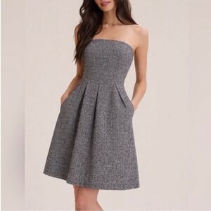 J. Crew Black & Gray Houndstooth Strapless Dress